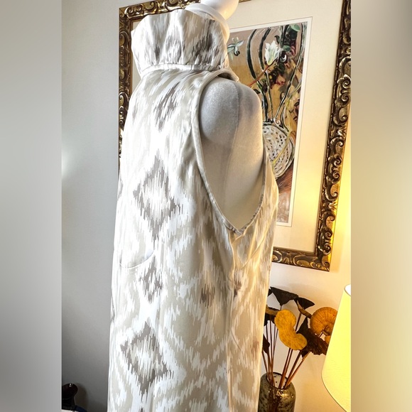 Gretchen Scott Khaki Jornki Kitt Ikat Sleeveless Ruff Neck Dress Medium - Picture 5 of 9